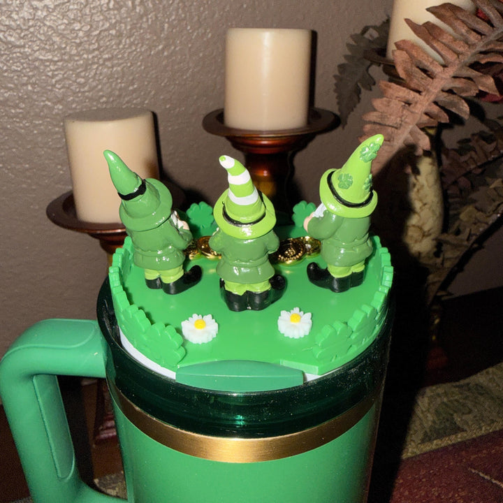 St. Patricks Day Gnome Lid Topper, Green Shamrock, for Stanley Tumblers, unique minimalist gift accessories