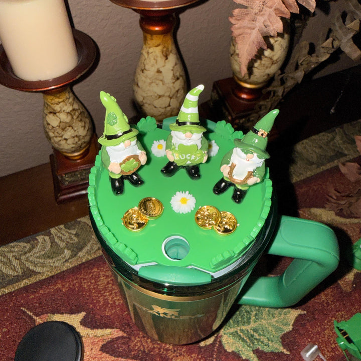 St. Patricks Day Gnome Lid Topper, Green Shamrock, for Stanley Tumblers, unique minimalist gift accessories