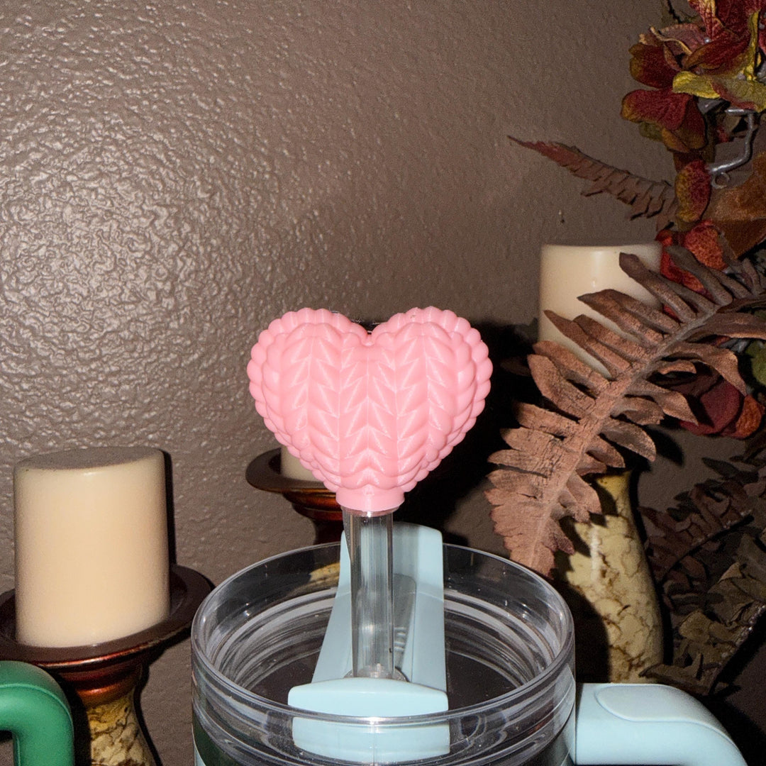 Basketweave Heart Straw Cap Topper, for Valentine Stanley, unique minimalist gift accessories, 10 mm, multiple colors
