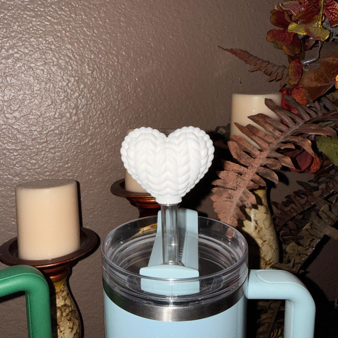 Basketweave Heart Straw Cap Topper, for Valentine Stanley, unique minimalist gift accessories, 10 mm, multiple colors