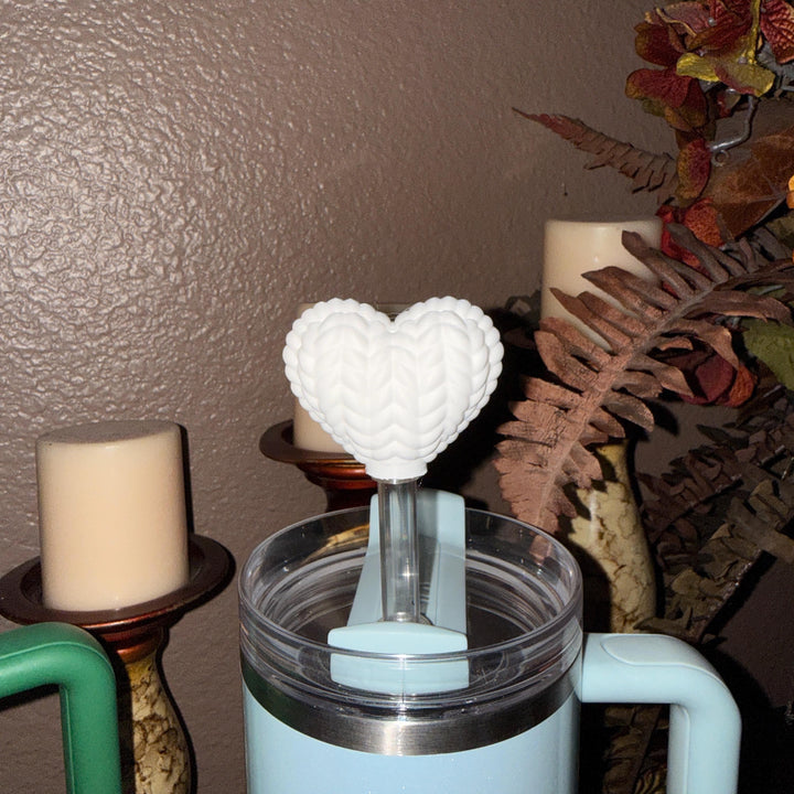 Basketweave Heart Straw Cap Topper, for Valentine Stanley, unique minimalist gift accessories, 10 mm, multiple colors