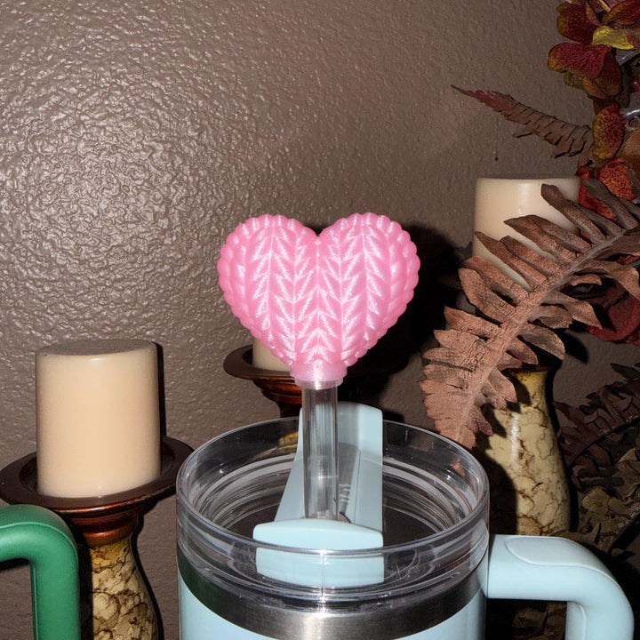 Basketweave Heart Straw Cap Topper, for Valentine Stanley, unique minimalist gift accessories, 10 mm, multiple colors