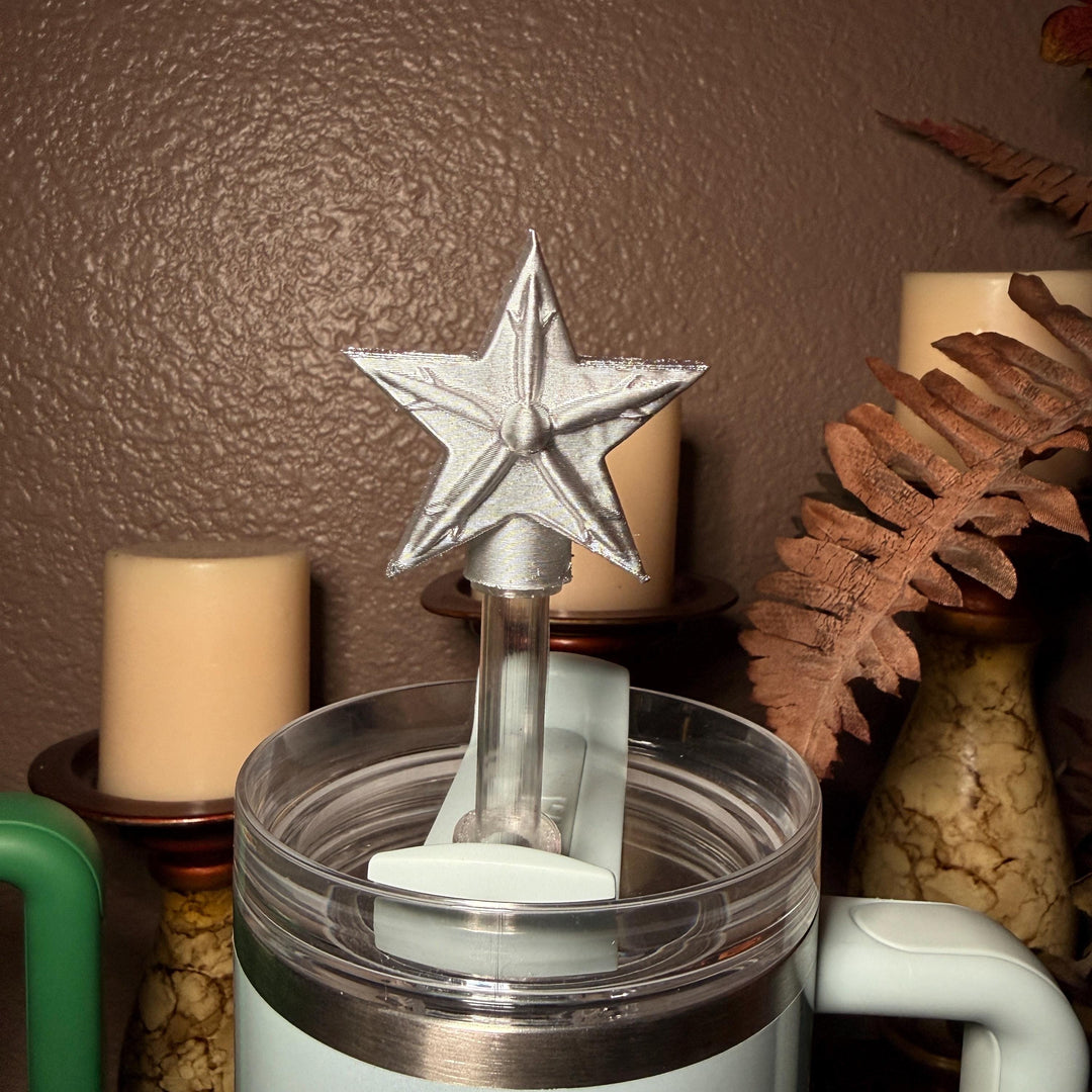 Silver Star Tumber Straw Cap Topper, fits 10 mm straws, western rustic, Unique Gift,