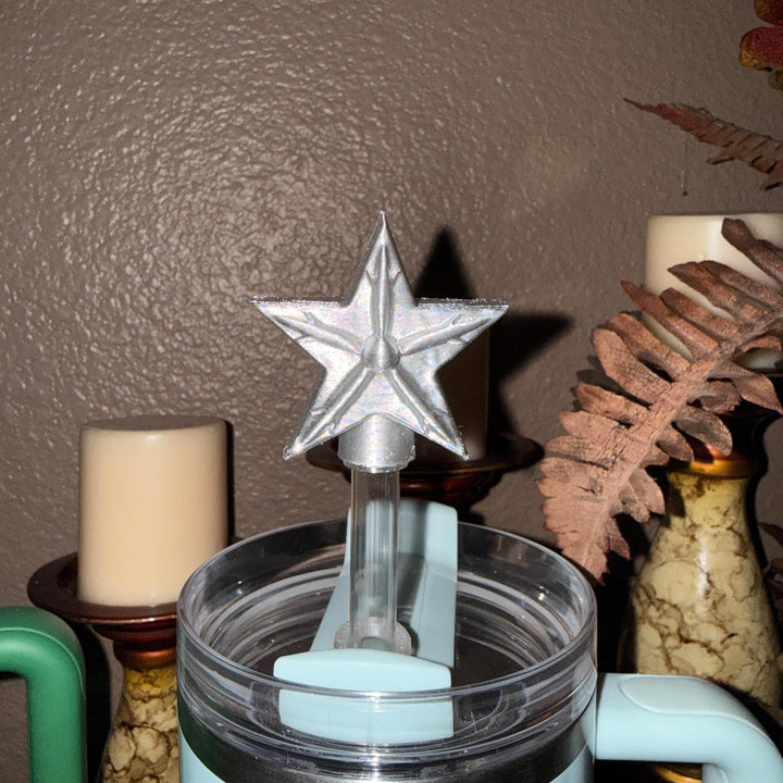 Silver Star Tumber Straw Cap Topper, fits 10 mm straws, western rustic, Unique Gift,