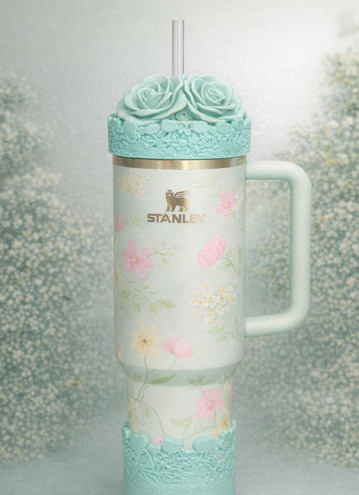 Sage Green Spring Blossoms Tumbler Accessories, Lid Topper, Boot, halo, staw topper, For 20 30 or 40 oz Stanley Tumblers, Mothers Day Gift