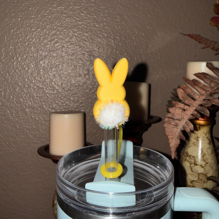 Easter Bunny with a puff tail Straw Cap Topper, for Stanley 20 30 or 40 oz Tumblers with 10 mm straw, unique minimalist gift