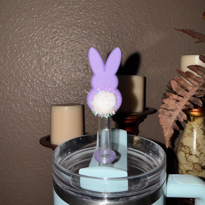 Easter Bunny with a puff tail Straw Cap Topper, for Stanley 20 30 or 40 oz Tumblers with 10 mm straw, unique minimalist gift