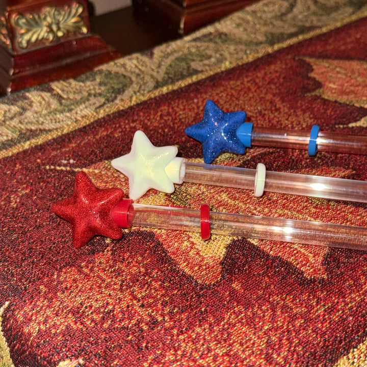 Red White Blue Glittered Star Straw Topper Cap , fits straws 10 mm diameter, Patriotic, July 4th, Independence Day, Unique Gift