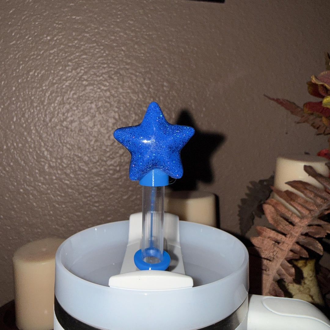 Red White Blue Glittered Star Straw Topper Cap , fits straws 10 mm diameter, Patriotic, July 4th, Independence Day, Unique Gift