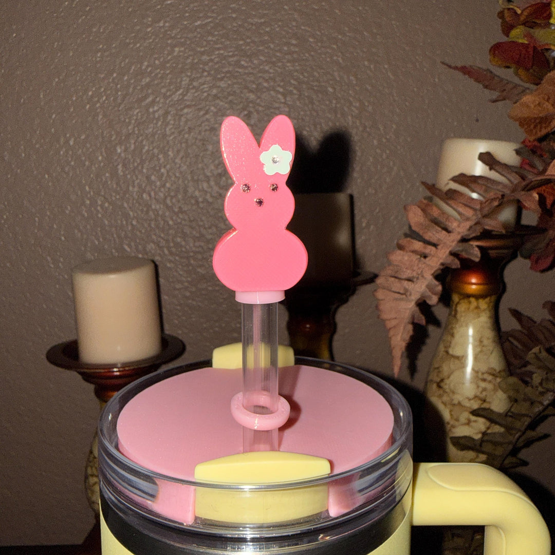 Easter Bunny, Eggs, Flowers Tumbler Topper, Spring colors, straw cap, Stanley Accessories, 3D Decorative Lid Attachment, unique gift