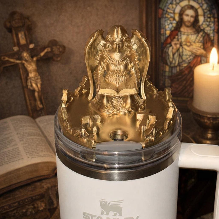 Gold Angel and Crosses Tumbler Topper for Starlight Shimmer Stanley – Religious or Easter Accessory, Unique Gift