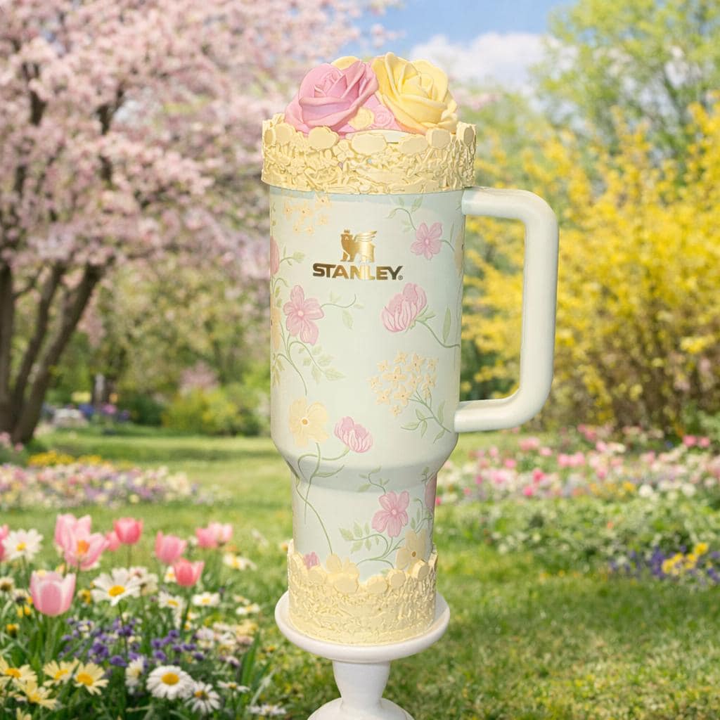 Yellow Spring Blossoms Tumbler Accessories, Lid Topper, Boot, halo, or staw topper, For 20 30 or 40 oz Stanley Tumblers, Mothers Day Gift