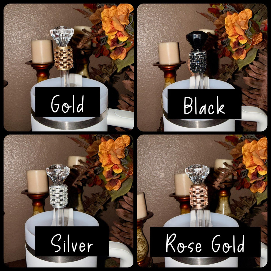 Fancy Rhinestone Diamond straw topper cap, straw cover emblished with rhinestones, gold, rose gold, black, silver, for 10 mm straws