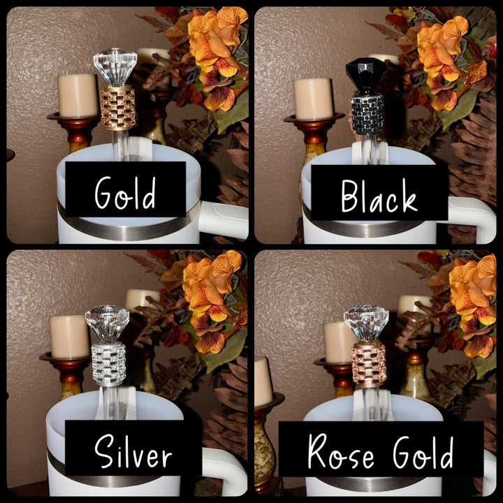 Fancy Rhinestone Diamond straw topper cap, straw cover emblished with rhinestones, gold, rose gold, black, silver, for 10 mm straws