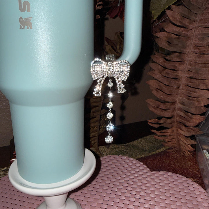 Beautiful Gold or Silver Coquette Bow and Bling Rhinestone Cup Handle Clip – Magnetic Tumbler Charm Accessory