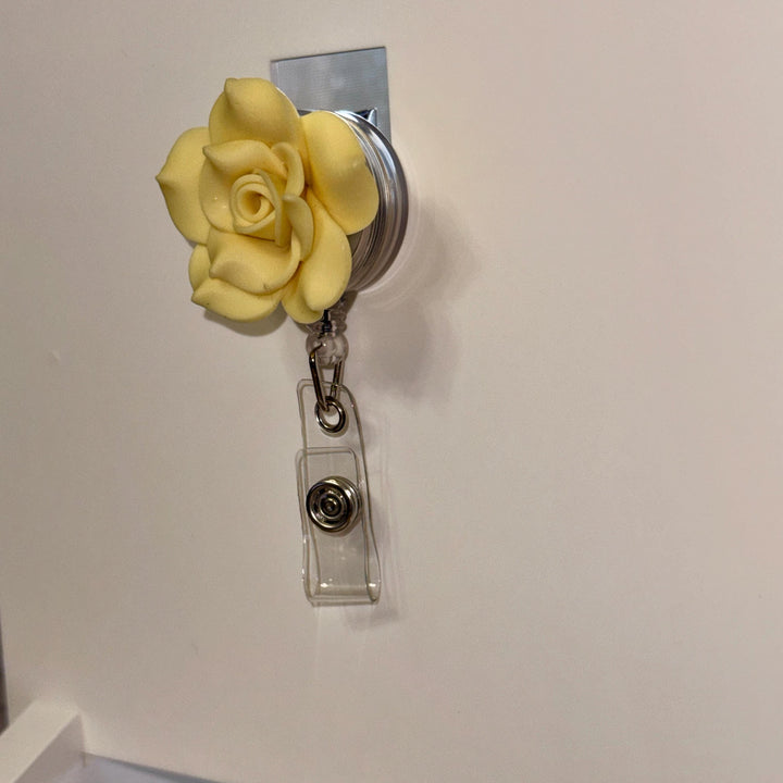 Yellow Rose Badge Reel – Yellow Flower 3D Printed Floral ID Holder for Nurses, Teachers & Office Staff