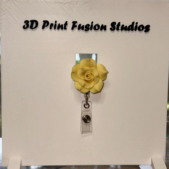 Yellow Rose Badge Reel – Yellow Flower 3D Printed Floral ID Holder for Nurses, Teachers & Office Staff