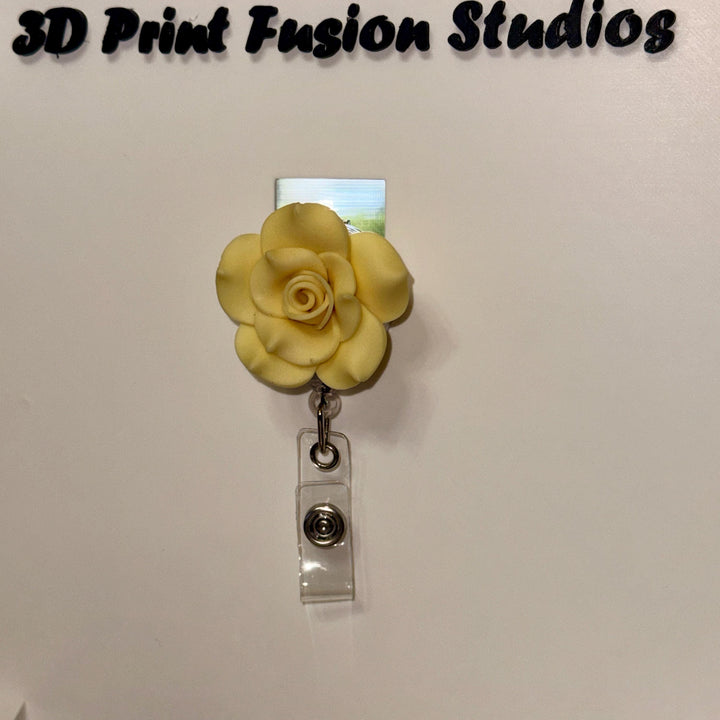 Yellow Rose Badge Reel – Yellow Flower 3D Printed Floral ID Holder for Nurses, Teachers & Office Staff