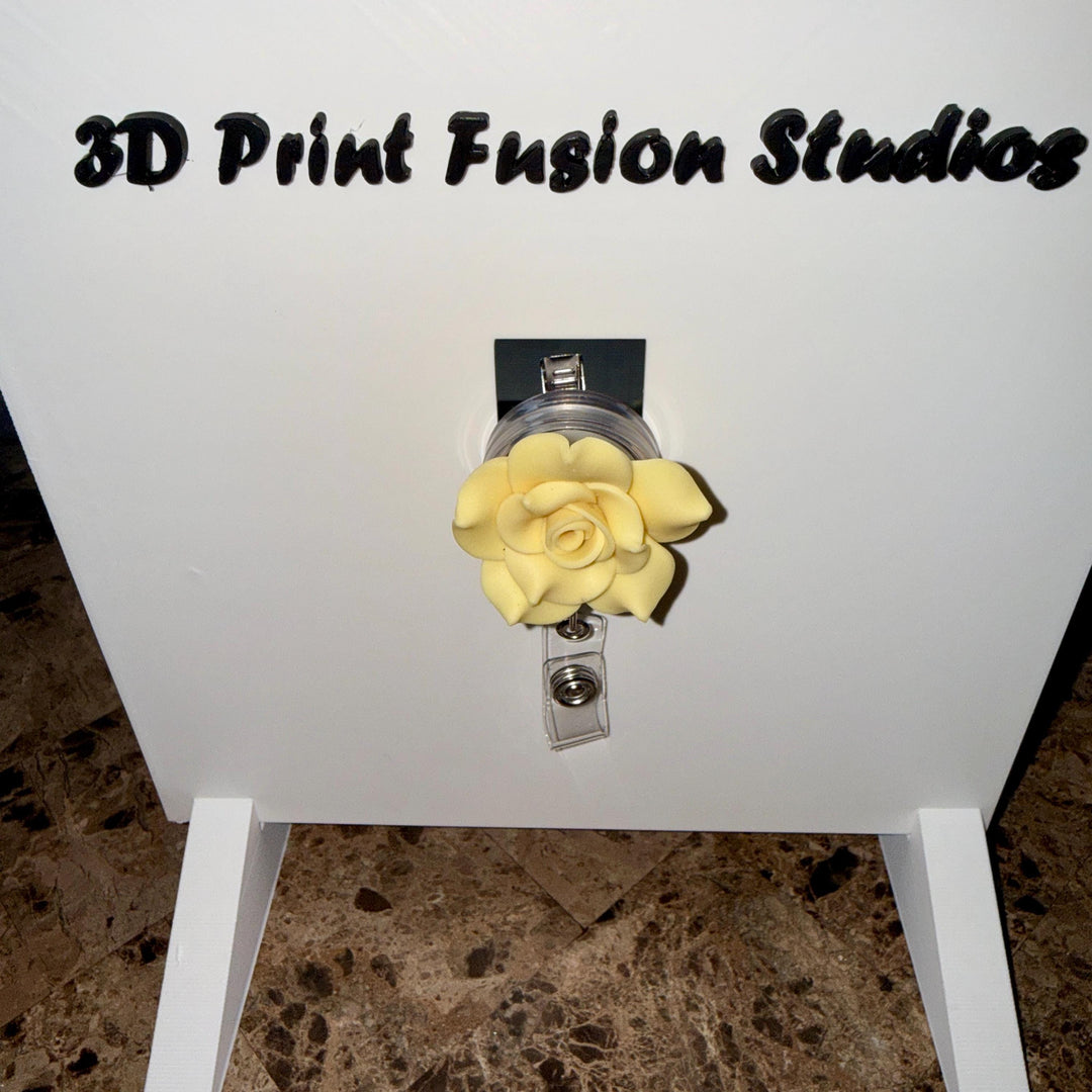 Yellow Rose Badge Reel – Yellow Flower 3D Printed Floral ID Holder for Nurses, Teachers & Office Staff