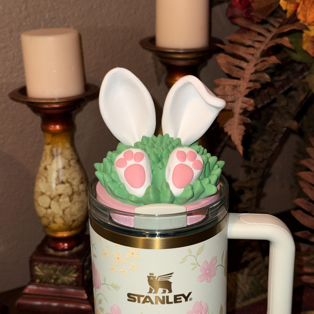 Bunny Rabbit Ears and Tail Tumbler Lid Topper, Easter Spring Blossoms, 3D Decorative Lid Attachment, unique gift