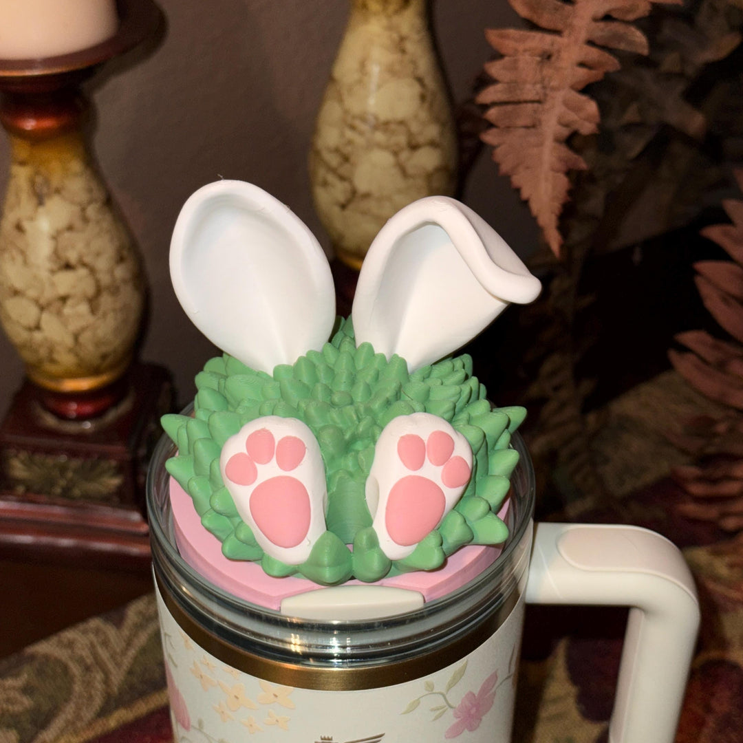 Bunny Rabbit Ears and Tail Tumbler Lid Topper, Easter Spring Blossoms, 3D Decorative Lid Attachment, unique gift