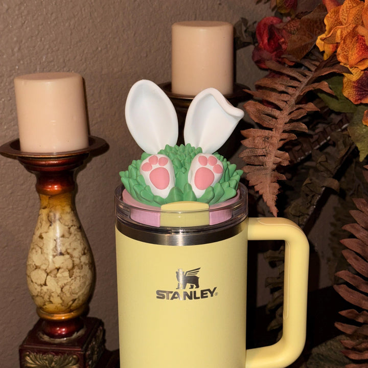 Bunny Rabbit Ears and Tail Tumbler Lid Topper, Easter Spring Blossoms, 3D Decorative Lid Attachment, unique gift