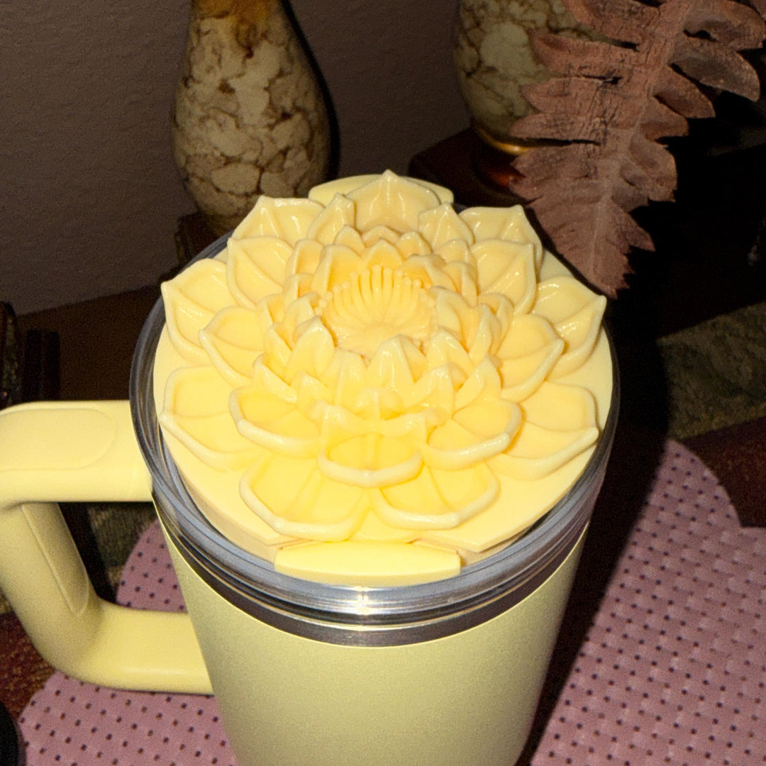 Beautiful Yellow Lotus Flower Tumbler Lid Topper, fits your Stanley Tumbler