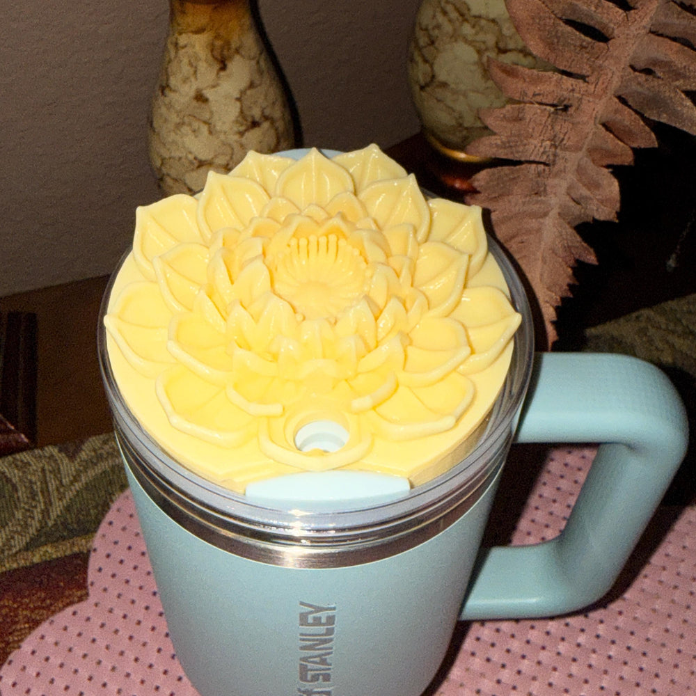 Beautiful Yellow Lotus Flower Tumbler Lid Topper, fits your Stanley Tumbler