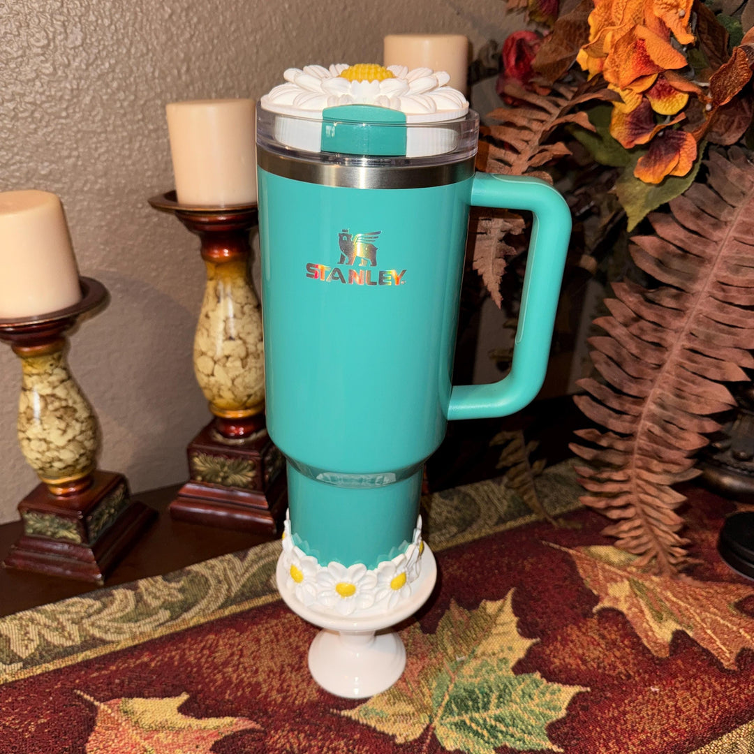 Daisy Tumbler Boot or lid topper, White Yellow, Protective Sleeve, Floral Boot, Fit's 20 30 and 40 oz Stanley, Flowers Tumbler Accessories