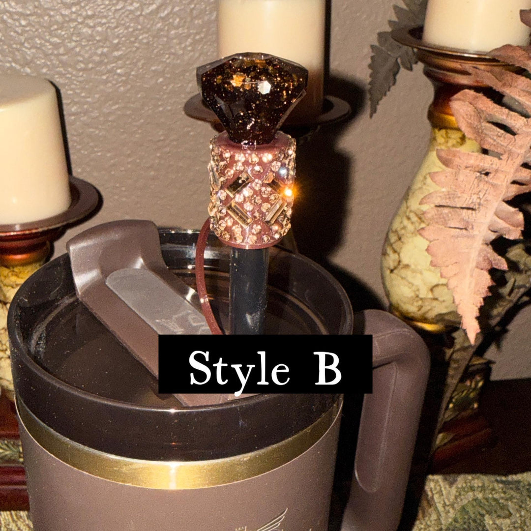 Copper Brown Rhinestone Diamond straw topper, straw cover emblished with rhinestones, BEST SELLER, straw cap, unique gift