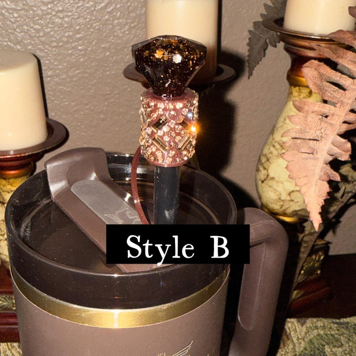 Copper Brown Rhinestone Diamond straw topper, straw cover emblished with rhinestones, BEST SELLER, straw cap, unique gift