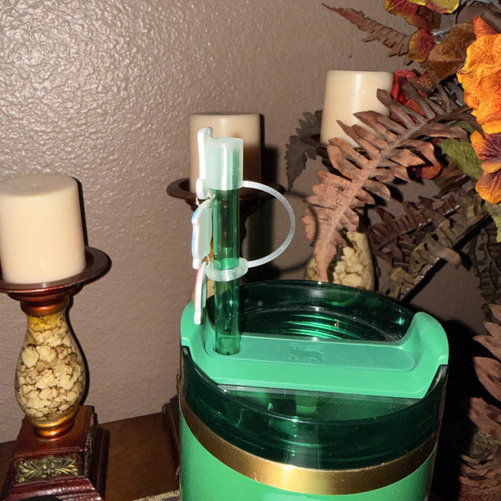 St. Patricks Day Hat Straw Cap Topper, Green Shamrock, for Stanley Tumblers with 10 mm straw, unique minimalist gift accessories