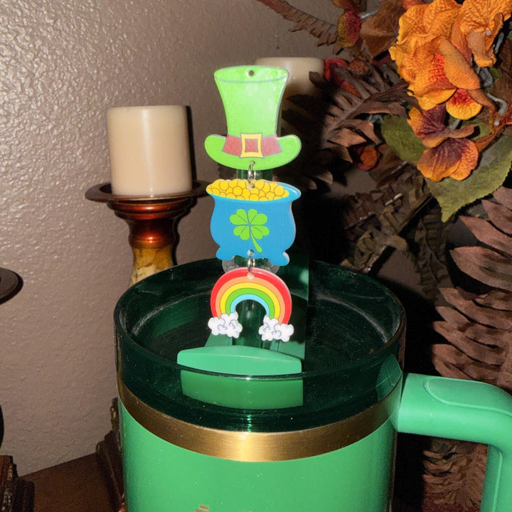 St. Patricks Day Hat Straw Cap Topper, Green Shamrock, for Stanley Tumblers with 10 mm straw, unique minimalist gift accessories