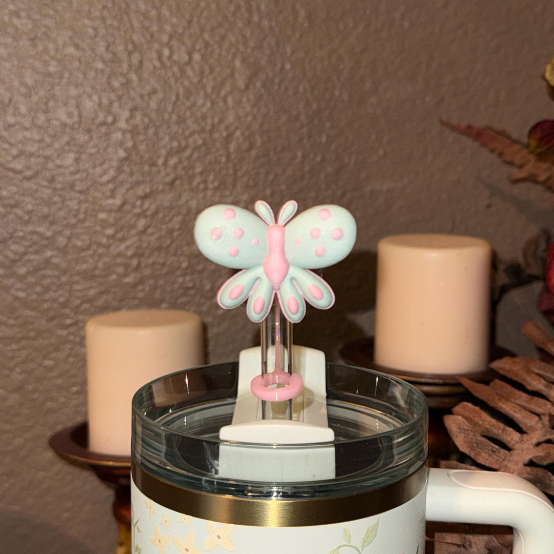 Puffy Butterfly Spring Blossoms Tumbler Accessories, staw topper, For 20 30 or 40 oz Stanley Tumblers, Mothers Day Gift, Fit 10 mm straws