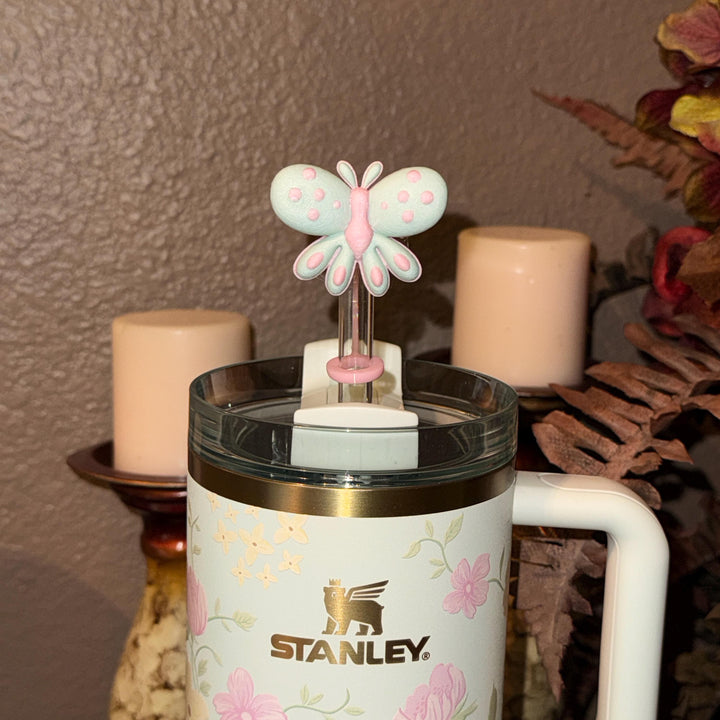 Puffy Butterfly Spring Blossoms Tumbler Accessories, staw topper, For 20 30 or 40 oz Stanley Tumblers, Mothers Day Gift, Fit 10 mm straws