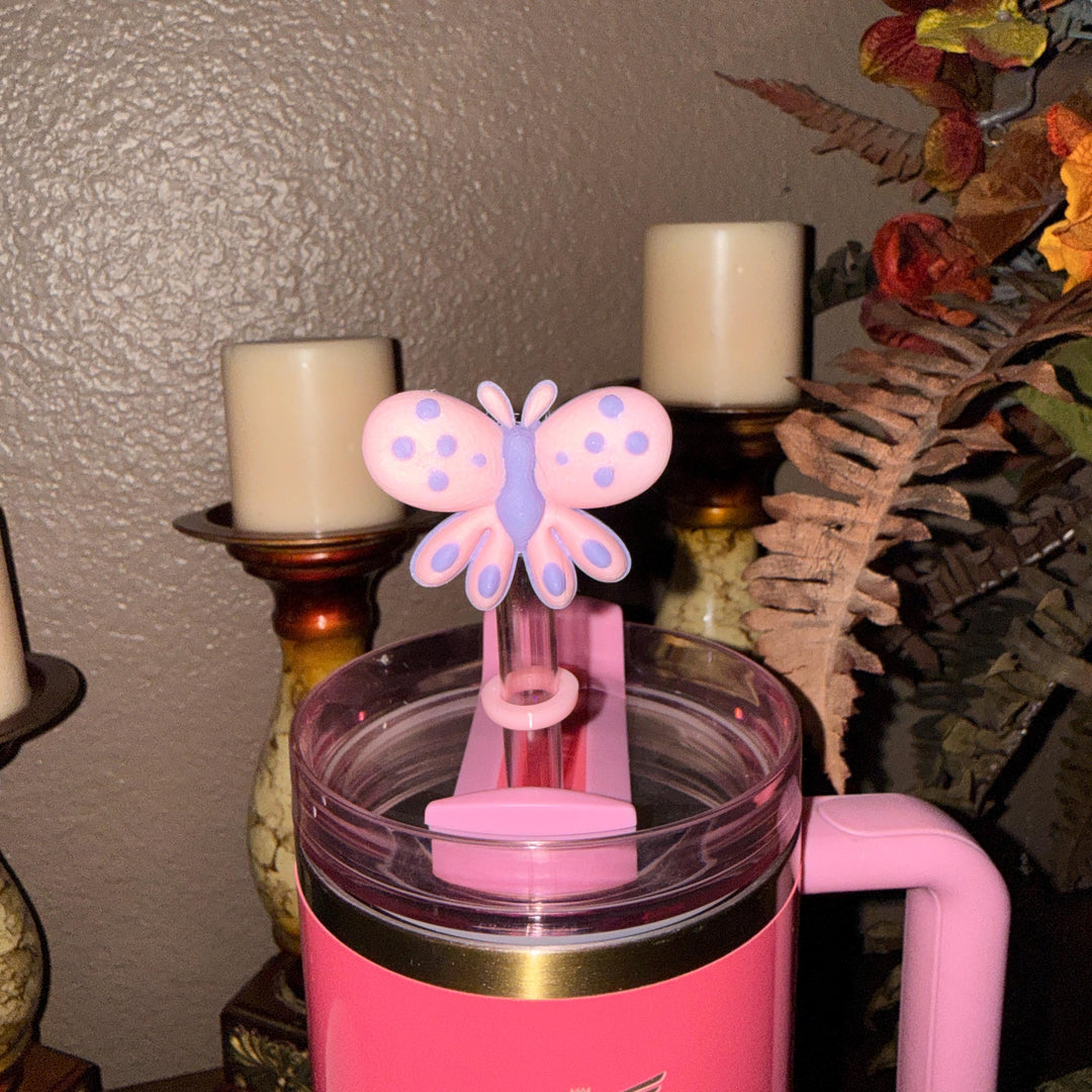 Puffy Butterfly Spring Blossoms Tumbler Accessories, staw topper, For 20 30 or 40 oz Stanley Tumblers, Mothers Day Gift, Fit 10 mm straws