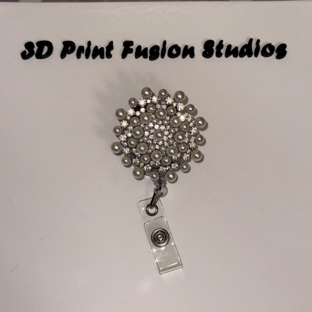 Rhinestone Embelished Princess Badge Reel – Sparkle Bling Floral ID Holder for Nurses, Teachers & Office Staff