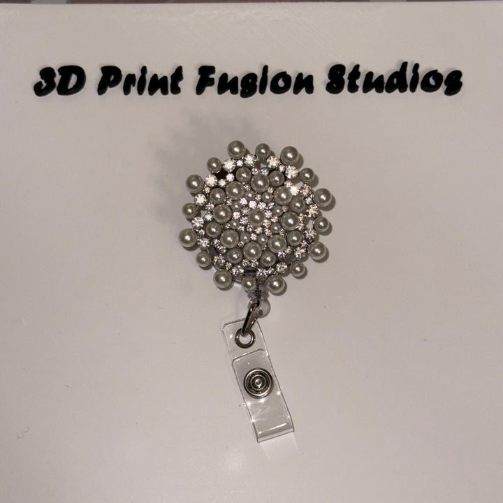 Rhinestone Embelished Princess Badge Reel – Sparkle Bling Floral ID Holder for Nurses, Teachers & Office Staff