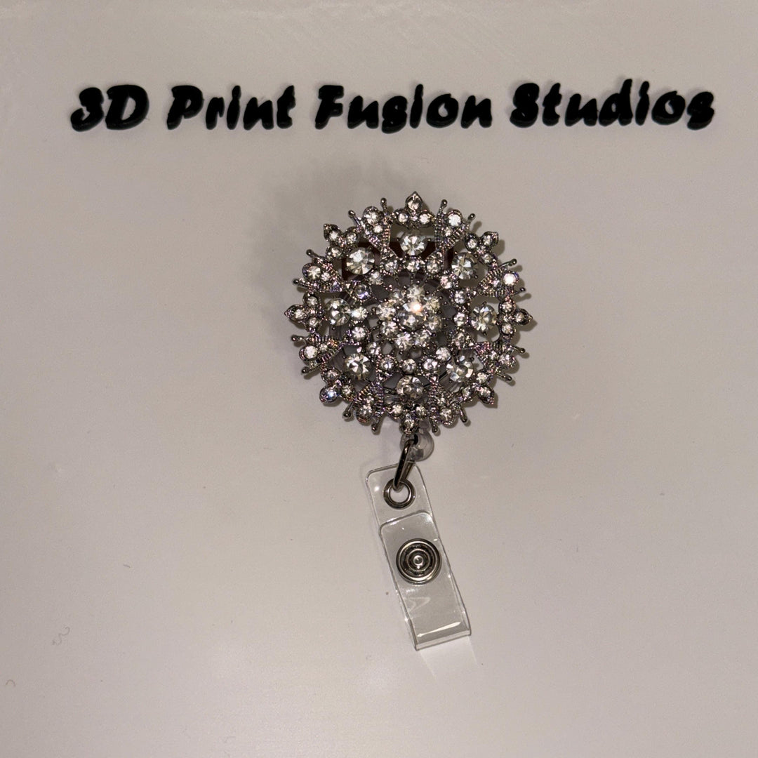 Rhinestone Embelished Princess Badge Reel – Sparkle Bling Floral ID Holder for Nurses, Teachers & Office Staff
