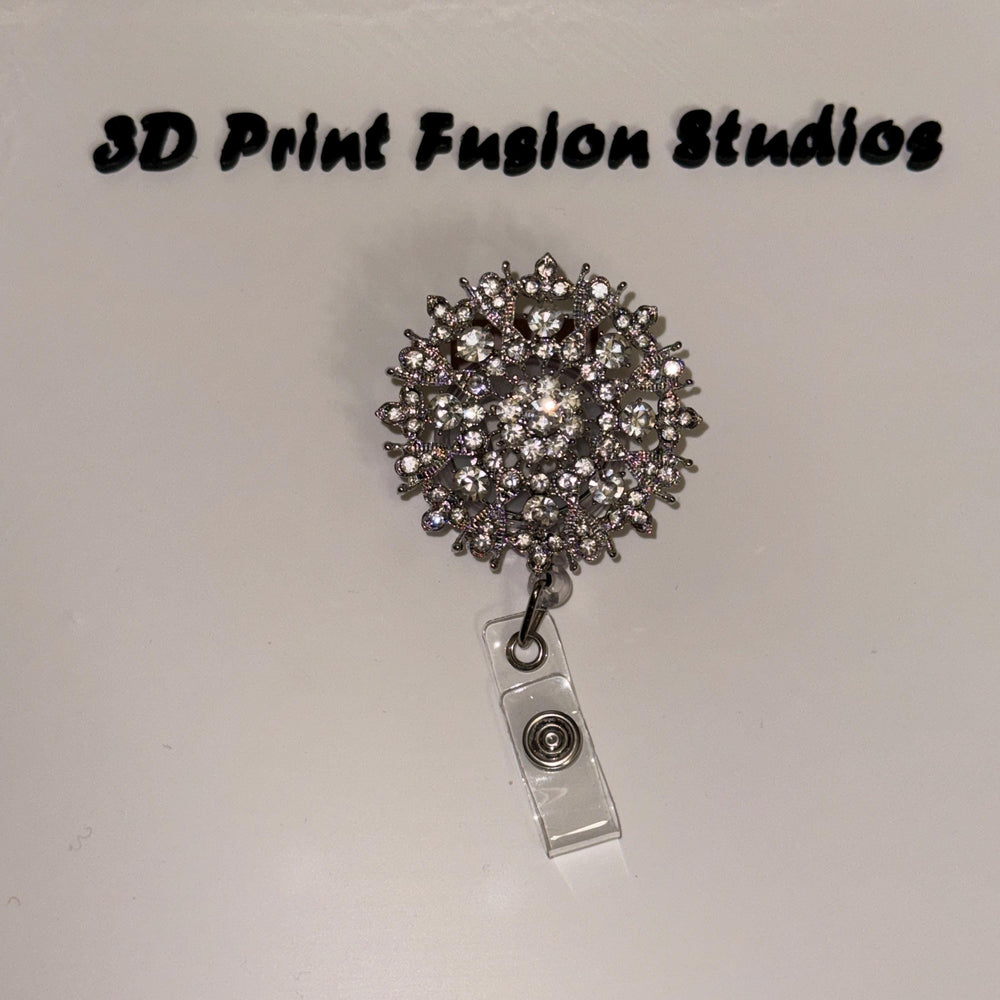 Rhinestone Embelished Princess Badge Reel – Sparkle Bling Floral ID Holder for Nurses, Teachers & Office Staff