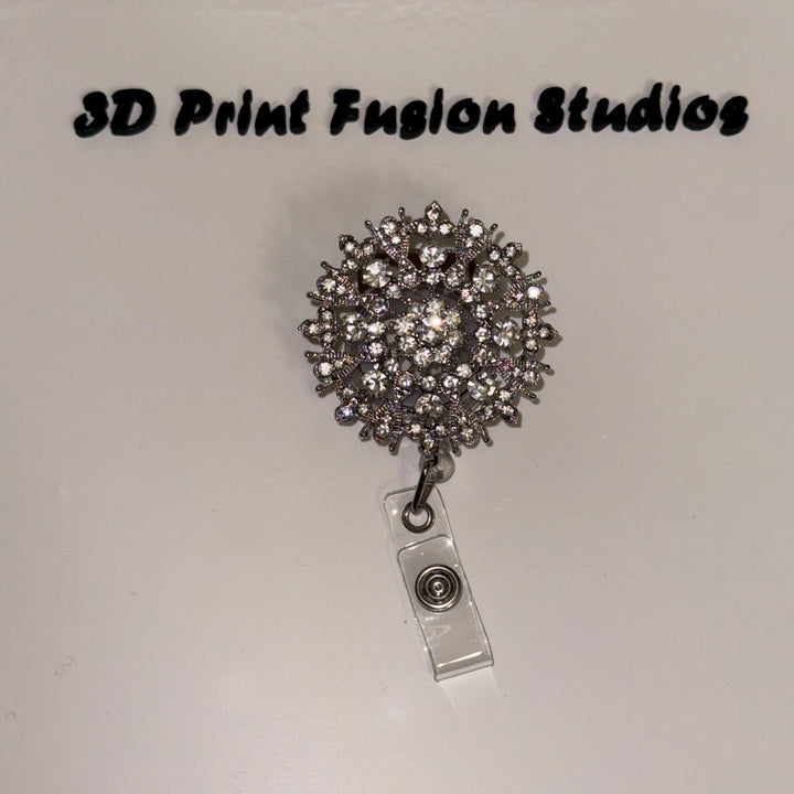 Rhinestone Embelished Princess Badge Reel – Sparkle Bling Floral ID Holder for Nurses, Teachers & Office Staff