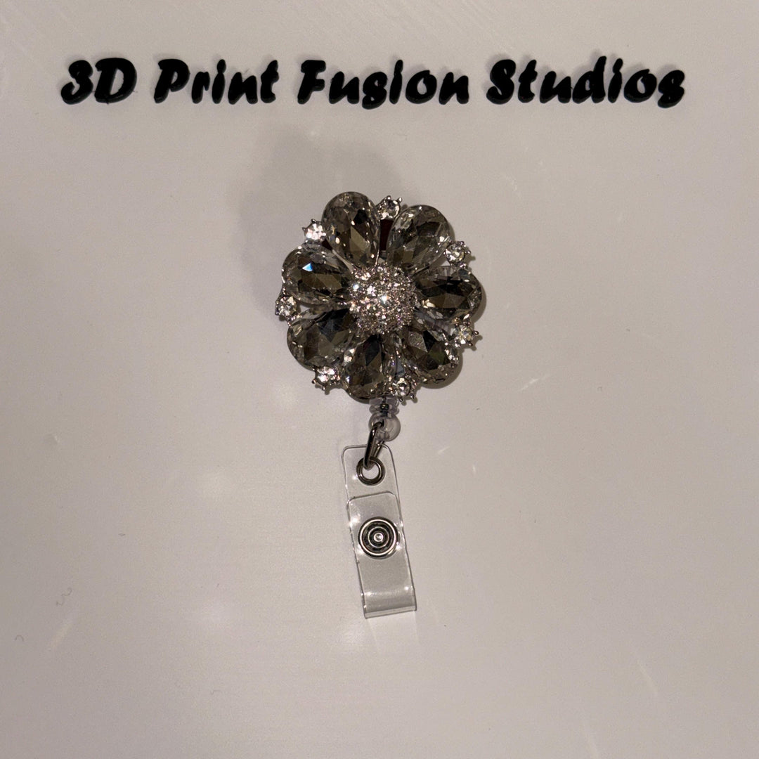 Rhinestone Embelished Princess Badge Reel – Sparkle Bling Floral ID Holder for Nurses, Teachers & Office Staff