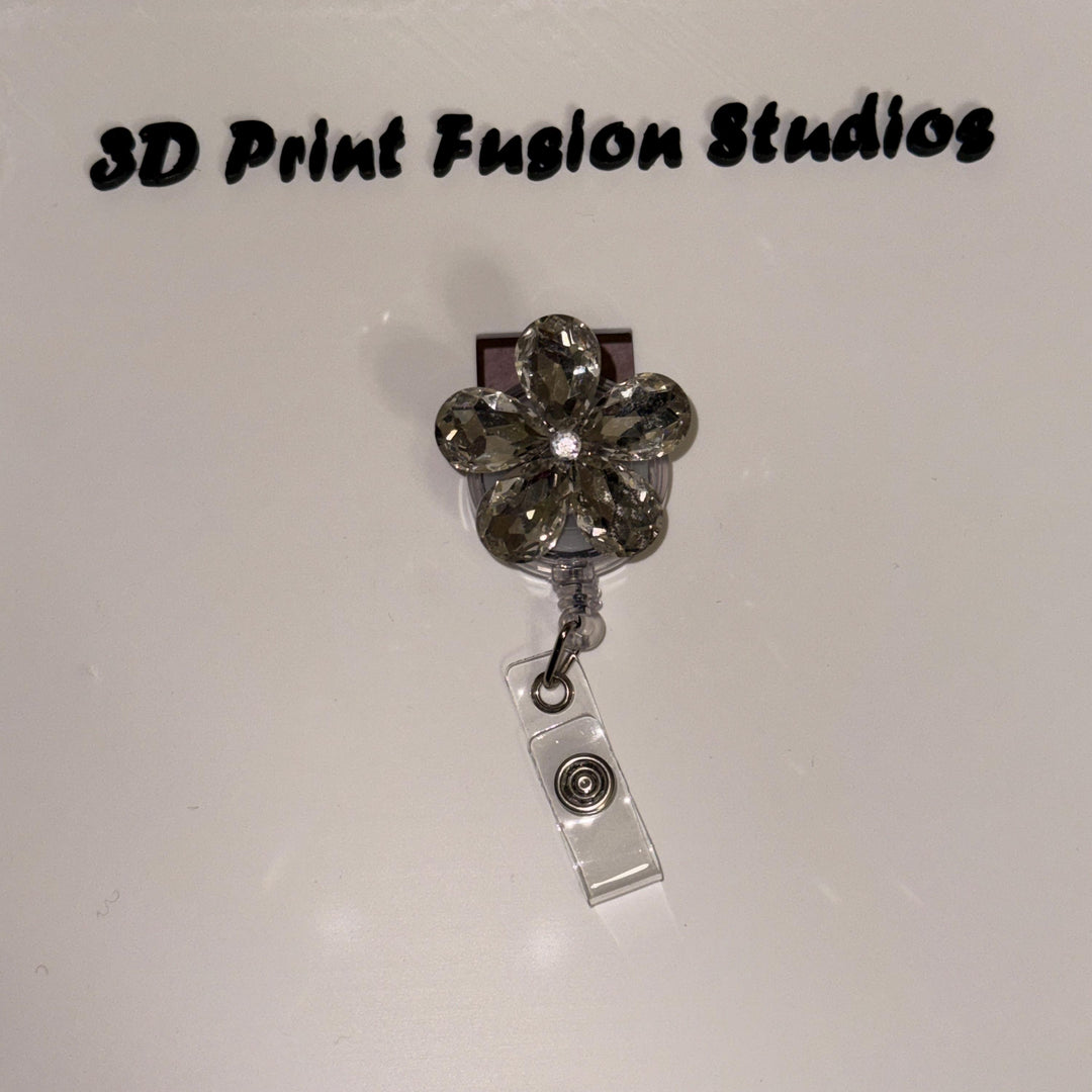 Rhinestone Embelished Princess Badge Reel – Sparkle Bling Floral ID Holder for Nurses, Teachers & Office Staff