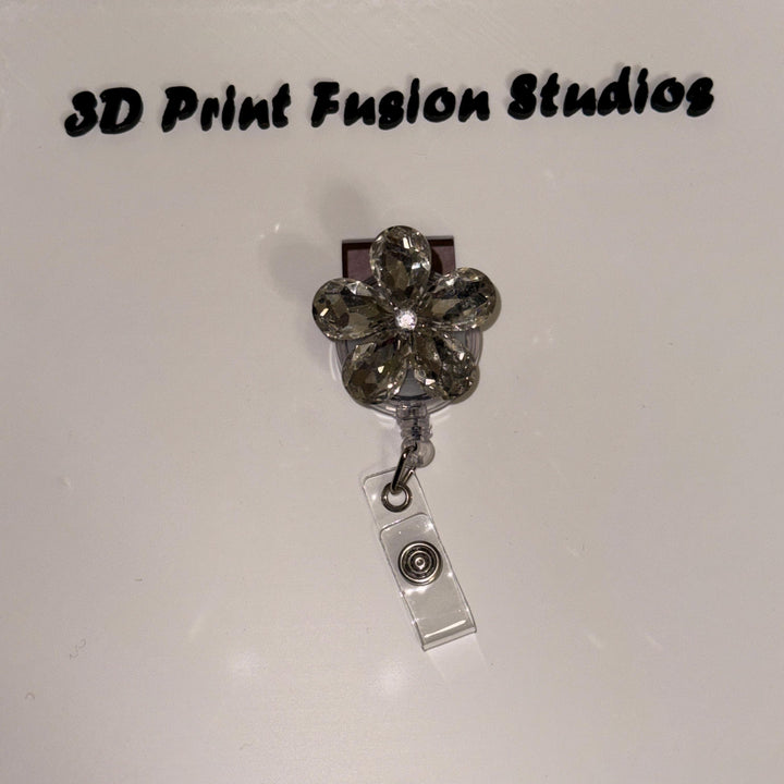 Rhinestone Embelished Princess Badge Reel – Sparkle Bling Floral ID Holder for Nurses, Teachers & Office Staff