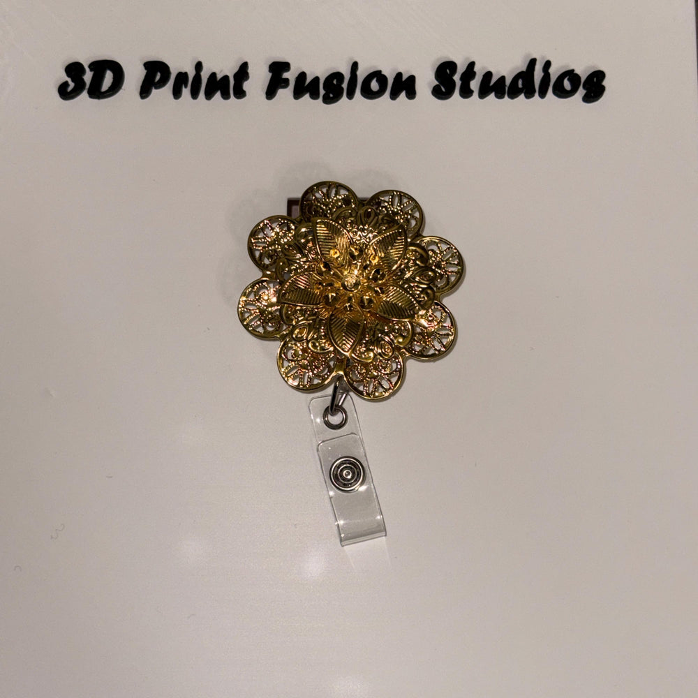 Silver or Gold Flower Princess Badge Reel – Sparkle Bling Floral ID Holder for Nurses, Teachers & Office Staff