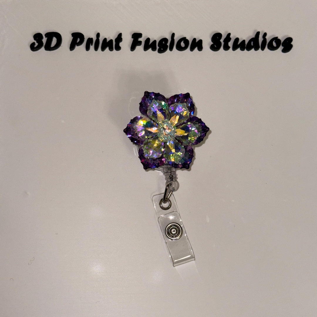 Purple Rhinestone Embelished Princess Badge Reel – Sparkle Bling Floral ID Holder for Nurses, Teachers & Office Staff