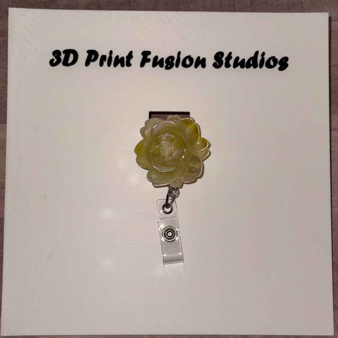 Acrylic Yellow Flower Badge Reel – Flower Floral ID Holder for Nurses, Teachers & Office Staff