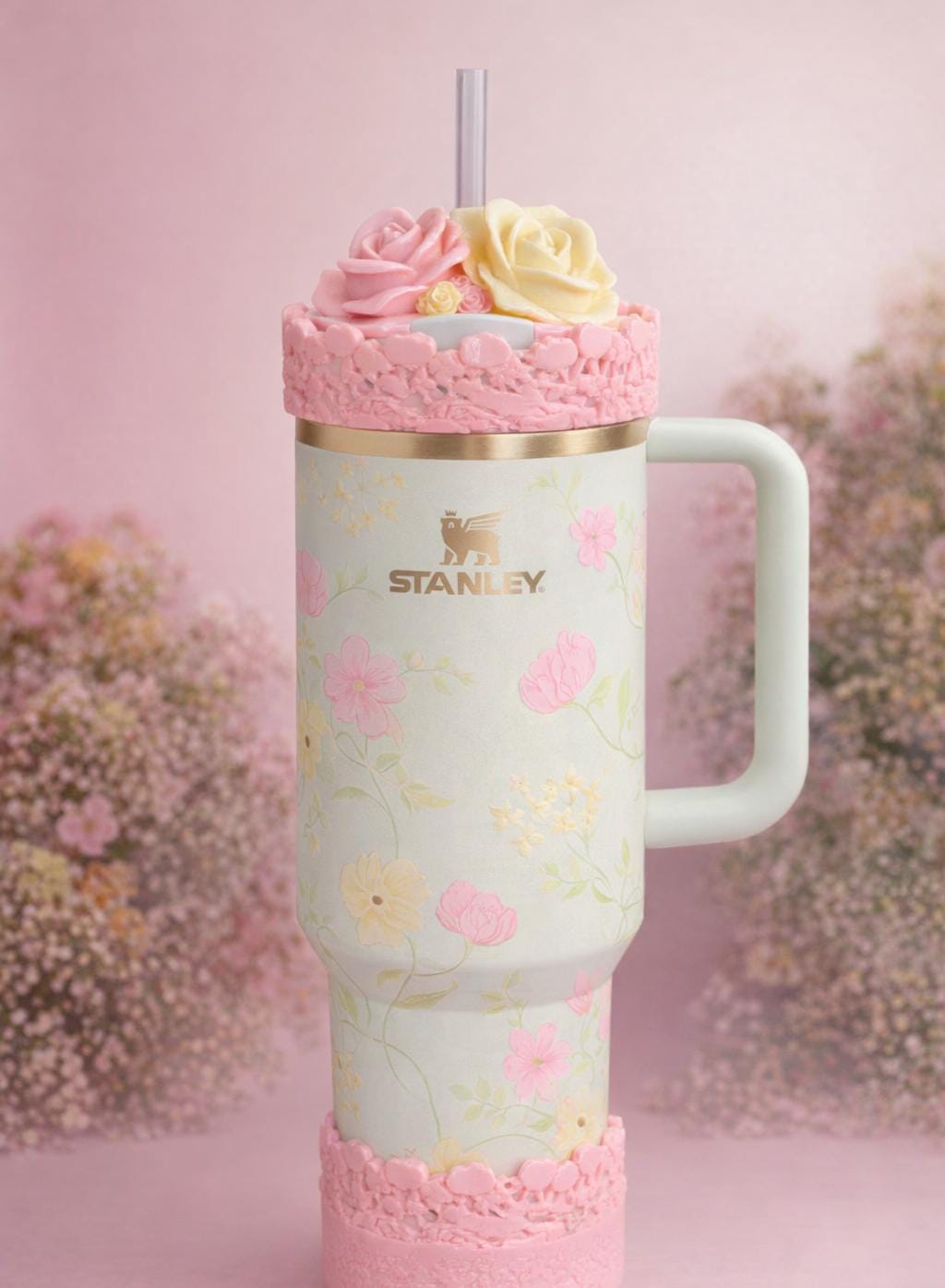 Pink Spring Blossoms Tumbler Accessories, Lid Topper, Boot, halo, or staw topper, For 20 30 or 40 oz Stanley Tumblers, Mothers Day Gift
