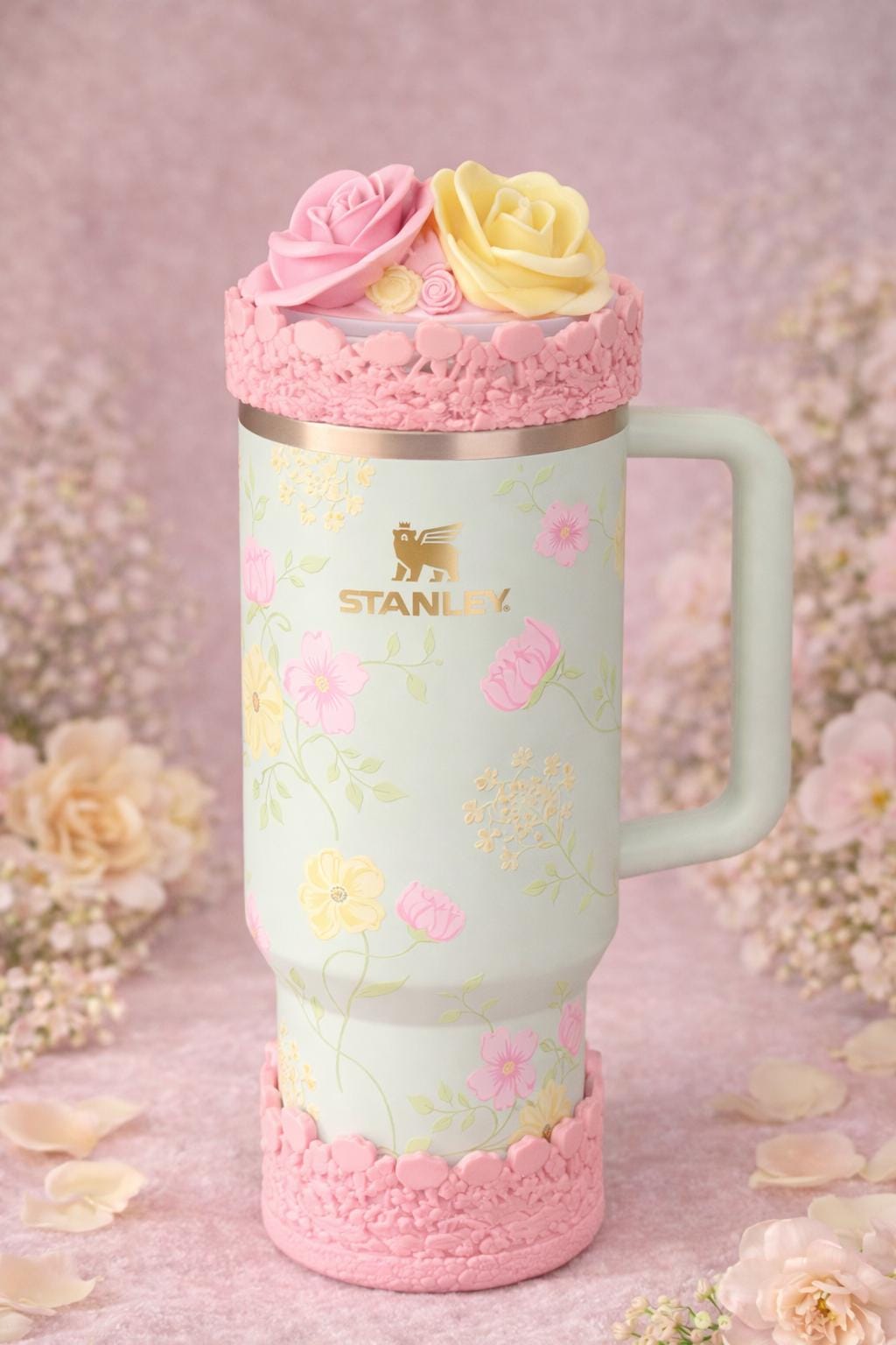 Pink Spring Blossoms Tumbler Accessories, Lid Topper, Boot, halo, or staw topper, For 20 30 or 40 oz Stanley Tumblers, Mothers Day Gift