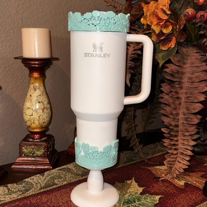 Sage Green Spring Blossoms Tumbler Accessories, Lid Topper, Boot, halo, staw topper, For 20 30 or 40 oz Stanley Tumblers, Mothers Day Gift